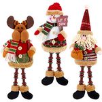 3 Pieces Christmas Sitting Santa Claus Snowman Reindeer Christmas Ornament Long Legs Table Fireplace Decor Home Decoration Christmas Figurines Plush (Santa Claus, Snowman, Elk)