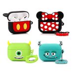 (4Pack) Case for AirPods Pro 2nd/1st Generation (2022/2019) with Carabiner, XMBYGY Cute Skin Design Silicone Cartoon Charging Case Protective Covers for Boys Girls (MK+MN+MrQ+Monster)