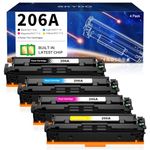 (with Chip) 206A Toner Cartridges, M283fdw Toner Replacement for HP 206A 206X 206 A 206X W2110A Work with HP Color MFP M283fdw M283cdw M283 Pro M255dw M255 Series Printer Toner (B/C/Y/M, 4 Pack)