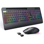 seenda 2.4G Wireless Keyboard and Mouse Combo with Rainbow Backlit, Rechargeable Keyboard and Mice Set UK Layout Full Size with 2 in 1 USB C & USB A Dongle and Wirst Rest, Black