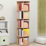 BRAVECOW Rotating Bookshelf 360 Display Floor Standing Wood Bookcase Corner Storage Rack for Adults Kids Multi-Functional Bookshelf Organizer (5tier)