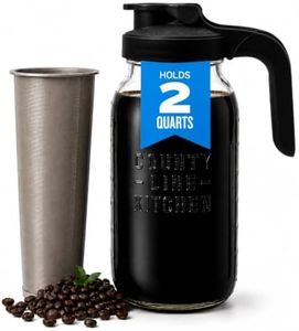 County Line Kitchen 64 oz Glass Cold Brew Coffee Maker with Leak-Proof Lid, Wide Mouth Mason Jar - Iced Coffee and Tea Pitcher - Black