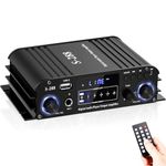 1200W Amplifier Home Audio 4 Channel, Bluetooth5.0 Small Amplifier, RMS 45Wx4, 300W*4 Peak Power Stereo Receiver With USB, SD, FM Class D Speaker Amp For Home Theater Karaoke RCA, Garage Stereo System