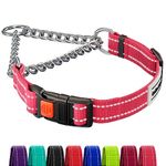 CollarDirect Martingale Dog Collar Dog Choke Collars Stainless Steel Chain Quick Release Buckle - Reflective Collar for Large, Medium, Small Dogs - Pink, Medium (Neck Size 14"-17")