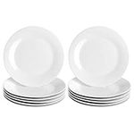 Argon Tableware 12x White 27cm Classic White Dinner Plates - Dishwasher and Microwave Safe - Porcelain Dining Main Course Student Serving Dishes Set