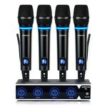 ZERFUN Rechargeable Wireless Microphone System 4 Channel Pro, UHF Metal Wireless Mics Cordless for Singing Karaoke Church, VOL Control, 4x50 Adjustable Frequency, 1/8, 1/4, XLR Output(G8)