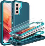 HONG-AMY for Samsung Galaxy S21 Plus Case with Self Healing Flexible TPU Screen Protector [2 Pack], 3 in 1 Full Body Shockproof Heavy Duty Case for Galaxy S21 Plus 5G (Blue/Turquoise)