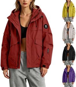 Raincoat for Women Lightweight Cargo Jackets Windbreaker Waterproof Rain Jacket Hooded Full Zip Jacket with Snap