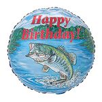 Burton and Burton Bass Happy Birthday Fishing Party Balloon Mylar Dad Fisherman, 18"