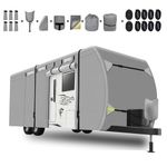 Bsteciar RV Travel Trailer Cover 16'-18' 300D Oxford Rip-Resistant Camper RV Cover,Waterproof Anti-UV Windproof Winter Camper Cover with Tongue Jack Cover,Windproof Ropes Gutter Covers