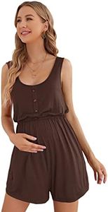 Verdusa Women's Maternity Scoop Neck Button Front High Waist Tank Romper Coffee Brown Large