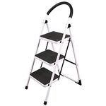 REDCAMP Folding Step Ladder 3 Step, Sturdy Heavy Duty Step Ladder with Handrails, White Wide Ladder Step Stool