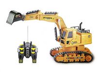 VBE® Kids Remote Control Excavator 1/12 Scale RC Excavator Digger Toy 2.4Ghz 11 Channel Full Functional RC Construction Truck Vehicle Tractor with Sound and Light and Smoke Vehicle.(Pack of 1)