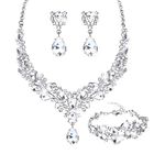 Adramata Rhinestone Necklace Earrings Bracelet Bridal Jewelry Set for Brides Bridesmaid Teardrop Cluster Crystal Women Jewelry Set for Wedding Prom