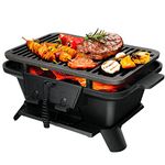 COSTWAY Cast Iron Charcoal Grill, Portable Tabletop BBQ Grill with Double-sided Grilling Net, Fire Gate and Air Regulating Door, Indoor Outdoor Small Charcoal Grill Stove for Camping Picnic Party