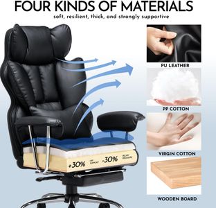 Efomao Big & Tall PU Leather Office Chair – Ergonomic High Back, 200kg, Black