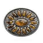 YOQUCOL Vintage Western Cowboy Native American Stone Belt Buckle for Men Black Tone, Tiger's Eye, Medium