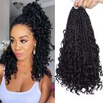 Samtress 8 Packs Boho Box Braids Crochet Hair 10 Inch Goddess Box Braids with Curly Hair Natural Black Pre Looped Bohemian Box Braids Messy Synthetic Braiding Hair for Women (#1B)