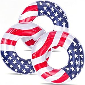 3 Pack Inflatable USA Flag Pool Floats for Kids Adults - 35.5 inch Swim Tubes Rings for Lake Beach, Red White & Blue Pool Floaties Summer Pool Party 250th Anniversary America Flag Patriotic Toy