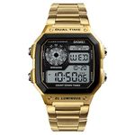 SKMEI Wrist Watch for Men, Digital Sports Waterproof Watch with Dual Time Chronograph Countdown Alarm Backlight, Gold, 1.77**1.69*0.51inches, classic