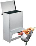 Domenow Galvanized Chicken Treadle Feeder, Poultry Feeder, 50lbs Automatic Chicken Feeder with Sides Buffer System, for 30-40 Chickens