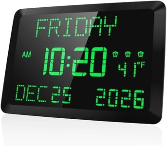 Raynic Day Clock, 11.5" Large Display Calendar Clock with Day and Date, Indoor Temperature, Adjustable Brightness, Snooze,12/24H, DST for Home, Office, Elderly