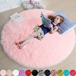 Amdrebio Pink Round Rug for Girls Bedroom,Fluffy Circle Rug 4'X4' for Kids Room,Furry Carpet for Teen Girls Room,Shaggy Circular Rug for Nursery Room,Fuzzy Plush Rug for Dorm,Cute Room Decor for Baby