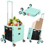 SELORSS Foldable Utility Cart Collapsible Crate Rolling Carts with Stair Climbing Wheels Rolling Tote Basket Teacher Cart with Lid Wear-Resistant 360°Rotate Wheel Noiseless for Shopping Grocery Office