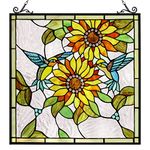 Capulina Stained Glass Panels Beautiful Sunflower and Tropical Birds Flowers Tiffany Window Panel Stained Glass Birds Stained Glass Window Panels Tiffany Style Window Panels with Chain