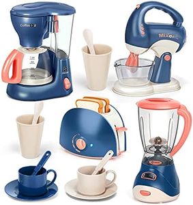 Veluoess Électroménager pour Enfants Kit de Cuisine pour Enfant avec Cafetière, Mixer, Blender, Un Grille-Pain et Autres Accessoires de Cuisine Jouet Set Petit-Déjeuner pour Enfantà Partir de 3 Ans