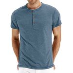 AOTORR Mens T Shirt Henley Short Sleeved Shirts Summer Cotton T-Shirts Casual Solid Tees AMZ028 Light Blue L