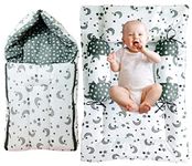 First Kick Baby Bedding Gift Pack Combo of Bedding with 3 Pillow Set and Sleeping Bag Set of 2 Pcs, Moon & Stars Grey