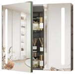 COSVALVE Lighted Medicine Cabinet with Mirror, 26x30 Aluminum Mirrored Cabinets for Bathroom Recessed or Wall Mount, with Electrical Outlet/USB/Anti-Fog/3 Colors Temperature Dimmable, Silver