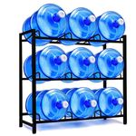 9-Tray Water Jug Rack, Storage 5 Gallon Water Cooler Bottle Holder Stand, 3-Tier Heavy Duty Carbon Steel 5 Gal Water Bottle Organizer for Home, Office, Kitchen, Warehouse, Black