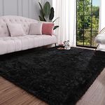 Keeko Extra Soft Area Rugs for Living Room Bedrooms, 6x9 Black Fluffy Washable Bedroom Large Area Rug Cute Faux Fur Rug High Pile Carpet Indoor Rug for Girls Kids Nursery Baby Room Decor