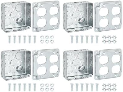 XGGYA Four Set of 4x4 Electrical Box and Electrical Outlet Cover With 4×6 screws,2-Gang Duplex Receptacle Box,8*1/2''&4*3/4"in Side and 2*1/2''& 2*3/4" in Bottom Knockouts,Square Metal Electrical Box