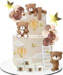 Bear Cake Toppers Bear Balls Cake Decorations with BABY Letters for Boy Baby Shower Birthday Party Decorations (Coffee)