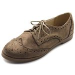 Ollio Women's Flat Shoe Wingtip Lace Up Faux Nubuck Oxford M2920 (7 B(M) US, Taupe)