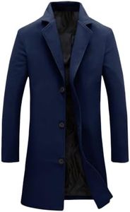 Tanming Mens Black Trench Coat Notched Lapel Single Breasted Long Peacoat Overcoat(Navy-M)
