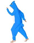 Focupaja Adult Blue Shark Onesie Pajamas Animal Cosplay Costume Halloween Christmas Jumpsuit Sleepwear for Women and Men XL