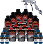 Custom Coat Blue Metallic 1.5 Gallon (6 Quart) Urethane Spray-On Truck Bed Liner Kit with Spray Gun and Regulator - Easy Mixing, Shake, Shoot - Textured Protective Coating, Prevent Rust - Car, Auto