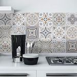 24pcs Grey Moroccan Tile Stickers, Kitchen Bathroom Wall Tile Stickers Peel and Stick on Tile Transfers Covers Decals Self Adhesive Vinyl Waterproof Vintage Victorian Mosaic (15cm x 15cm, 6x6 inches)