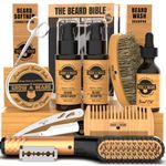 GROW ALPHA BEARD Beard Straightener Grooming Kit for Men, 2 fl oz Beard Growth Oil, Sandalwood Balm, Beard Wash, Conditioner, Brush & Comb, Razor and Scissors, E-Book (Bamboo)