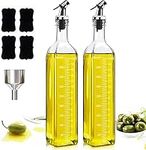 Showvigor 17 oz Olive Oil Dispenser Oil Bottles for Kitchen, 500 ml Oil and Vinegar Dispenser Set - 2 Pack Square Tall Glass Olive Oil Bottle with 1 Pourers,4 Labels and Funnel As kitchen Helper