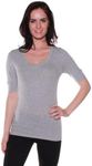 Emmalise Women's Slim Athletic Fit Vneck Tshirt Half Sleeves Top (Heather Gray, 1xl)