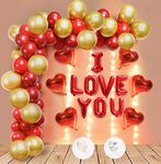 Party Propz Birthday Decoration Items - Pack of 71pcs Red and Gold Balloons for Anniversary Decoration | I Love You Foil Balloons & Red Heart Foil Balloons for Girlfriend, Boyfriend, Wife, Husband