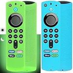 2 Pack Pinowu Firetv Remote Cover Compatible with Firestick TV Stick (3rd Gen) Voice Remote, Anti Slip Silicone Protective Case Cover with Lanyard (Green Glow & Turquoise Not Glow)…