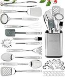 Kitchen Utensils Set - Non-Stick Heat Resistant Cooking Utensils Set - Spoons Turners Spatula Ladle Set - Kitchen Tools Gadgets Accessories (32 pcs Stainless Steel Set)