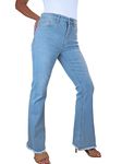 Paulo Due Women's Flared Stretch Denim High Waist Jeans Ladies Bootcut Frayed Hem Pants Light Blue Bleach Wash 10-22 (14)