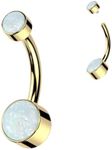 FIFTH CUE Implant Grade Solid Pure Titanium Internally Threaded Round Bezel Set Double Opal Navel Belly Ring (Gold/Opal White - 4 & 6mm Ball Size)